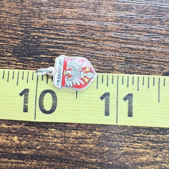 800 Silver Red & White Enamel Frankfurt Shield Design Charm Size 0.75" Length - Picture 6 of 8